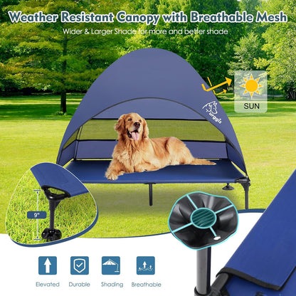 Upgraded Elevated Dog Bed with Canopy, Portable Raised Outdoor Dog Bed with Stable Anti-Slip Feet, Wider Shade Pet Bed Cot, Raised Dog Beds for Large Dogs Camping, Indoor & Outdoor Use