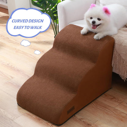 3-Step Dog Ramp and Stairs for Sofa and Chair - Non-Slip Sturdy Pet Steps for Small Dogs and Cats,15.7" H,Brown