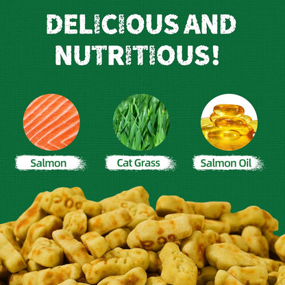 Just Try 13.4 0Z Cat Grass Treats Salmon Oil Natural Salmon Kitten Healthy Cat Treats Training Biscuits Snacks Fish Oil Omega 3 Supplements for Cats Joint Support & Skin Coat Health
