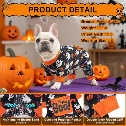 BEAUTYZOO Dog Halloween Pajamas Large Sized Dog, Fleece Funny Ghost Pumpkin Costumes for Dogs, Soft Stretchable Doggy Onesie with Feet, Pet Apparel Clothes for Large Dogs Boy Girl, Black L