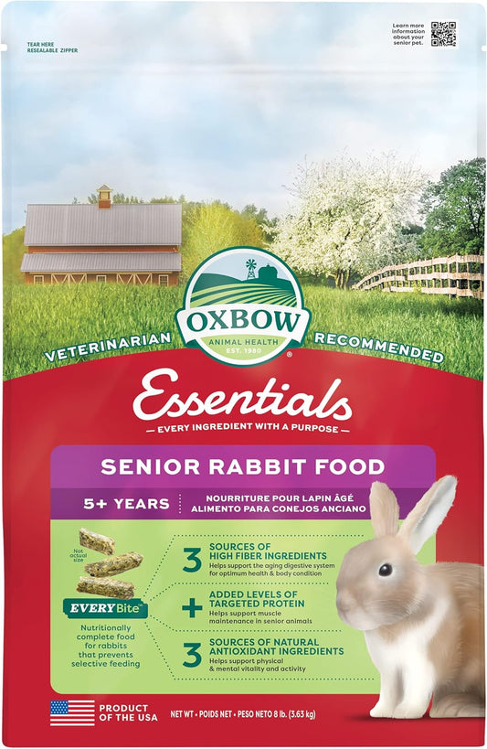 Oxbow Essentials Rabbit Food, Senior, Made Alfalfa for Rabbit, Vitamin & Mineral Rich Pet Pellets, Small Animal Pet Products, Bunny Food, Made in USA, High Fiber, 8 lb. Bag