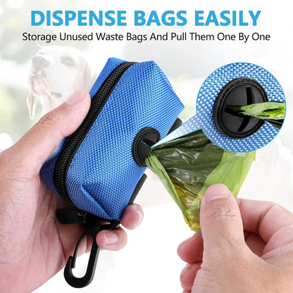 Dog Waste Bag Dispenser Pet Poop Bags Holder for Doggie Waste Bags Dispensers Soft Fabric Zipper Small Doggy Puppy Pouch for Leash Accessory Attachment with Carrier,2PCS Blue