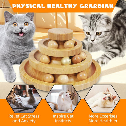 Cat Ball Track - 3-Level Cat Ball Tower with 9 Removable Balls for Interactive Play and Mental, Physical Exercise - Large Size