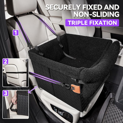 Dog Car Seats for Small Medium Dogs,PU Leather Car Seat Boosters,Foldable Puppy Cat Carseats (Black, Medium Dog)