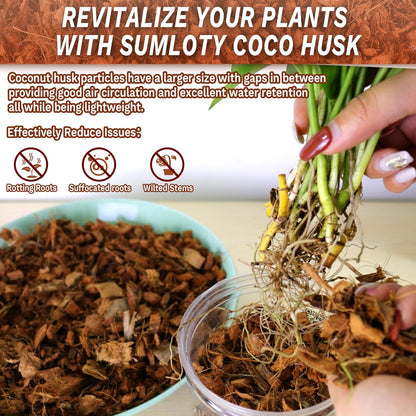 Coco Chips for Plant - 10LB Organic Coconut Husk Chips with Low EC & PH Balanced, High Expansion Coconut Substrate Coco Husk Mulch for Garden, Flowers and Reptile