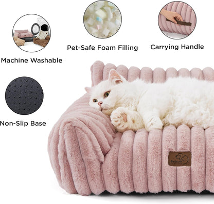 Bedsure Cute Cat Couch for Pets - Fluffy Small Dog Sofa with Premium Soft Corduroy Fleece, Pet Sofa with Removable Washable Cover, Supportive Dog Couch Bed for Small Medium Dogs, 30inch, Blush Pink