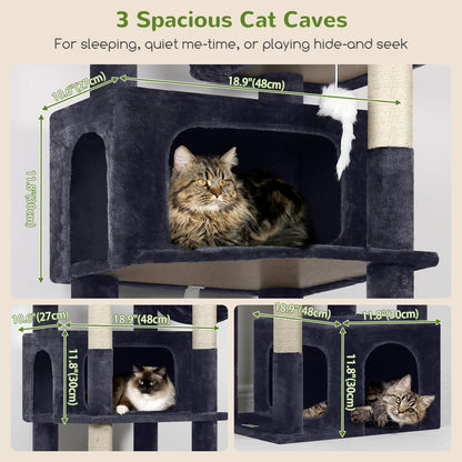 Globlazer Sturdy Cat Tree for Large Cats, 77 inch Large Cat Climbing Tower for Indoor Adult Cats, Cat Scratching Tower with 5 Scratching Posts, 3 Cat Condos, 2 Top Perches, S77, Dark Grey