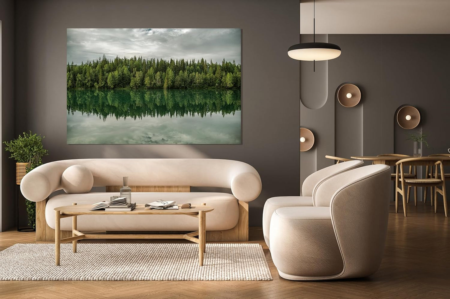 Nature Wall Art Prints - Ocean Forest Mountain Lake Canvas Landscapes - Small to Extra Large Living Room Bedroom Kitchen Bathroom Décor (Forest Reflection, 31L" x 47W")