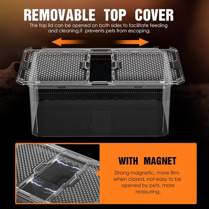 Breathable and Secure Reptile Tank with high Transparency - Ideal Container House for Hermit Crab, Tarantula Enclosure, Turtle Tank or Jumping Spider Habitat (M)