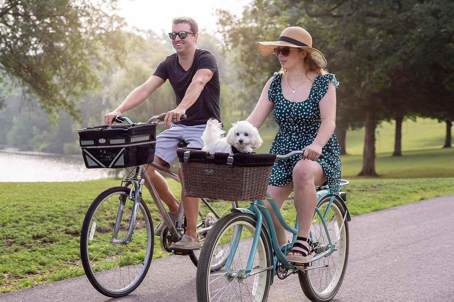 Travelin K9 Pet-Pilot MAX Wicker Bike Basket for Dogs/Cats - Includes Wire Cage Top w/Sun Shade + Plush Removable Padded Liner