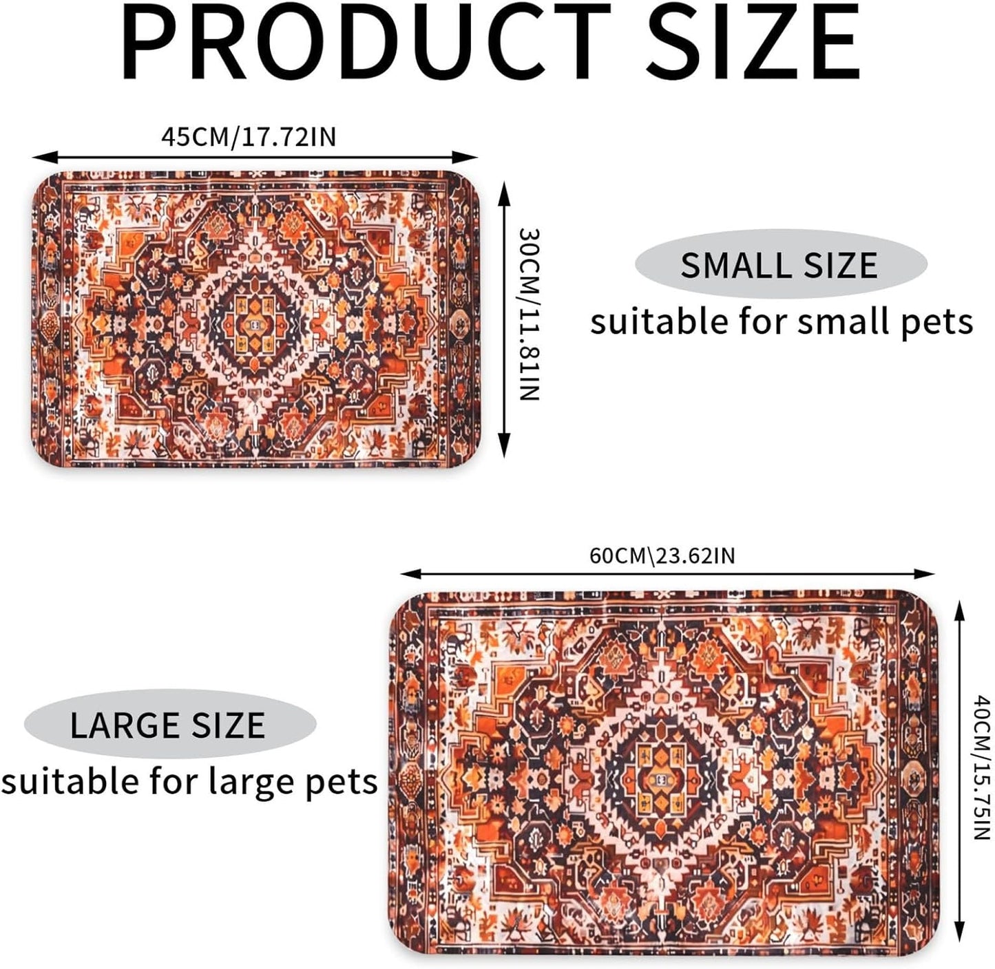 Boho Craft Design Dog Food Mat Absorbent Bowl Mats No Stains Quick Dry Waterproof Pet Cat Placemats for Food and Water, 30x45cm