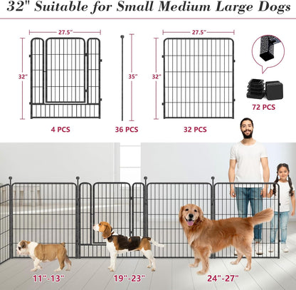 Dog Playpen 32 inch 36 Panels Indoor Outdoor Dog Pen for Medium/Small Dogs Heavy Duty Metal Dog Fence Outdoor for Yard, Puppy Playpen with Door Portable Pet Fence for RV Camping Yard
