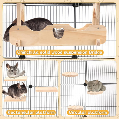 BWOGUE Chinchilla Suspension Bridge, Hanging Large Small Animal Wooden Bridge and Platform, Chinchilla Ledges and Platforms Set for Sugar Gliders, Squirrels, Chinchillas Habitat Toy