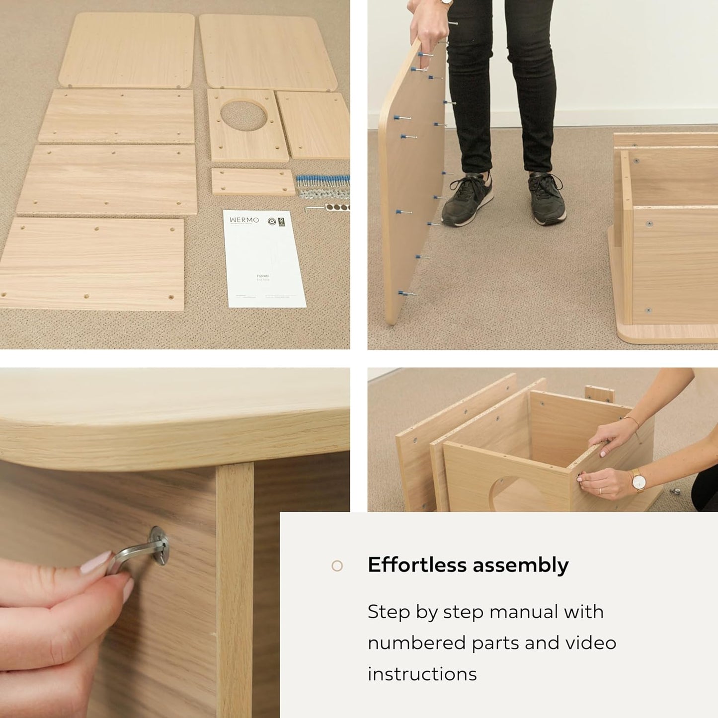 WERMO 12'' Narrow End Table for Living Room - Small Side Table with Shelf, Magazine Holder and Storage Doubling as Cat Hideaway for Couch, Chair and Bedside. Wood Night Stand for Bedroom (Oak)