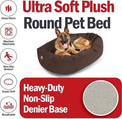 Majestic Pet 52 Inch Suede Shredded Memory Foam Mix Calming Extra Large Dog Bed Washable 52 x 35 x 11 (Inch) - Cozy Soft Round Donut Dog Bed with Spine for Head Support - Pet Bed Chocolate