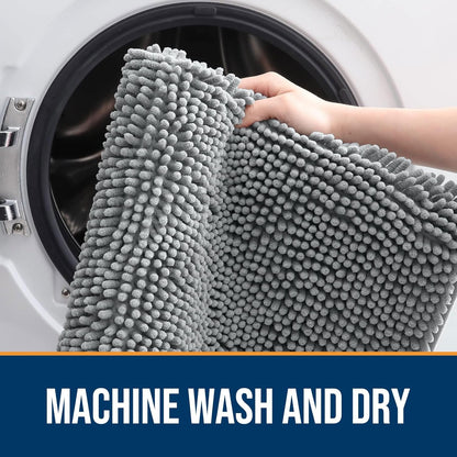 OLANLY Dog Door Mat for Muddy Paws 59x20, Absorbs Moisture and Dirt, Absorbent Non-Slip Washable Doormat, Quick Dry Chenille Mud Mat for Dogs, Entry Indoor Entryway Carpet for Inside Floor, Grey