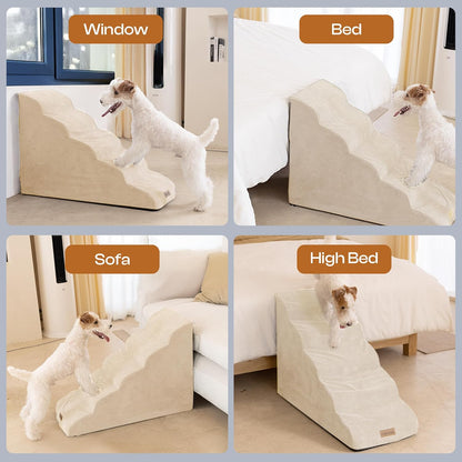 Dog Stairs for High Beds, Extra Tall 24.5" 5-Step Pet Steps for Medium & Small Dogs, Foam Ramp for Tall Couch & Bed, Washable Cover - Dog Steps for Bed