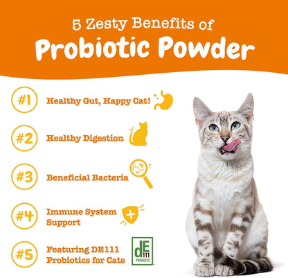 Zesty Paws Powder Probiotics for Cats - Meal Topper for Digestive, Immune System Support for Feline Biome - Premium DE111 Cat Probiotics for Digestive Health - Fiber & Yeast Extract - Pumpkin - 30 Ct