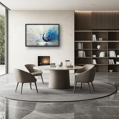 Quorin Peacock Large Wall Art Blue and White Pictures Elegant Animal Wall Decor Canvas Print Painting Artwork for Bathroom Living Room Bedroom 36L x 24W