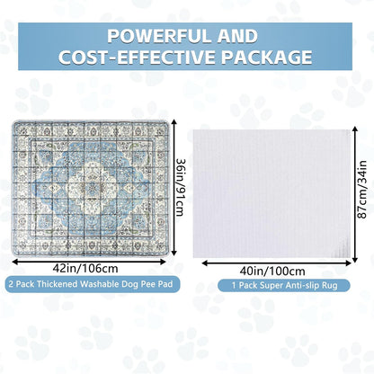Washable Thickened Pee Pads for Dogs, 2 Pack (36"x42") Upgrade Reusable Puppy Pads with Non-Slip Rug, Super Absorbent Leakproof Puppy Training & Whelping Pads for Dogs, Doggie