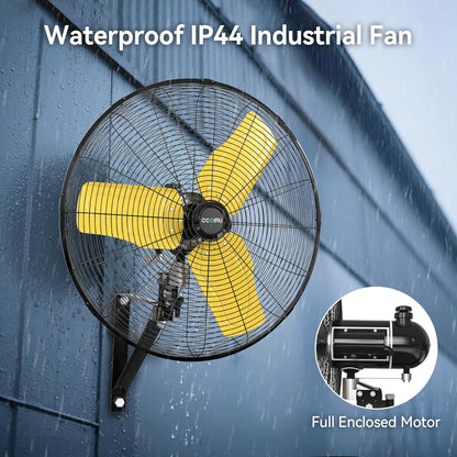 8800 CFM 24" Outdoor Commercial Wall Fan Oscillating, IP44 Waterproof Wall Mount Fan, Heavy Duty, 3 Speed, Adjustable Tilt for Factory, Warehouse, Garage, ETL Listed