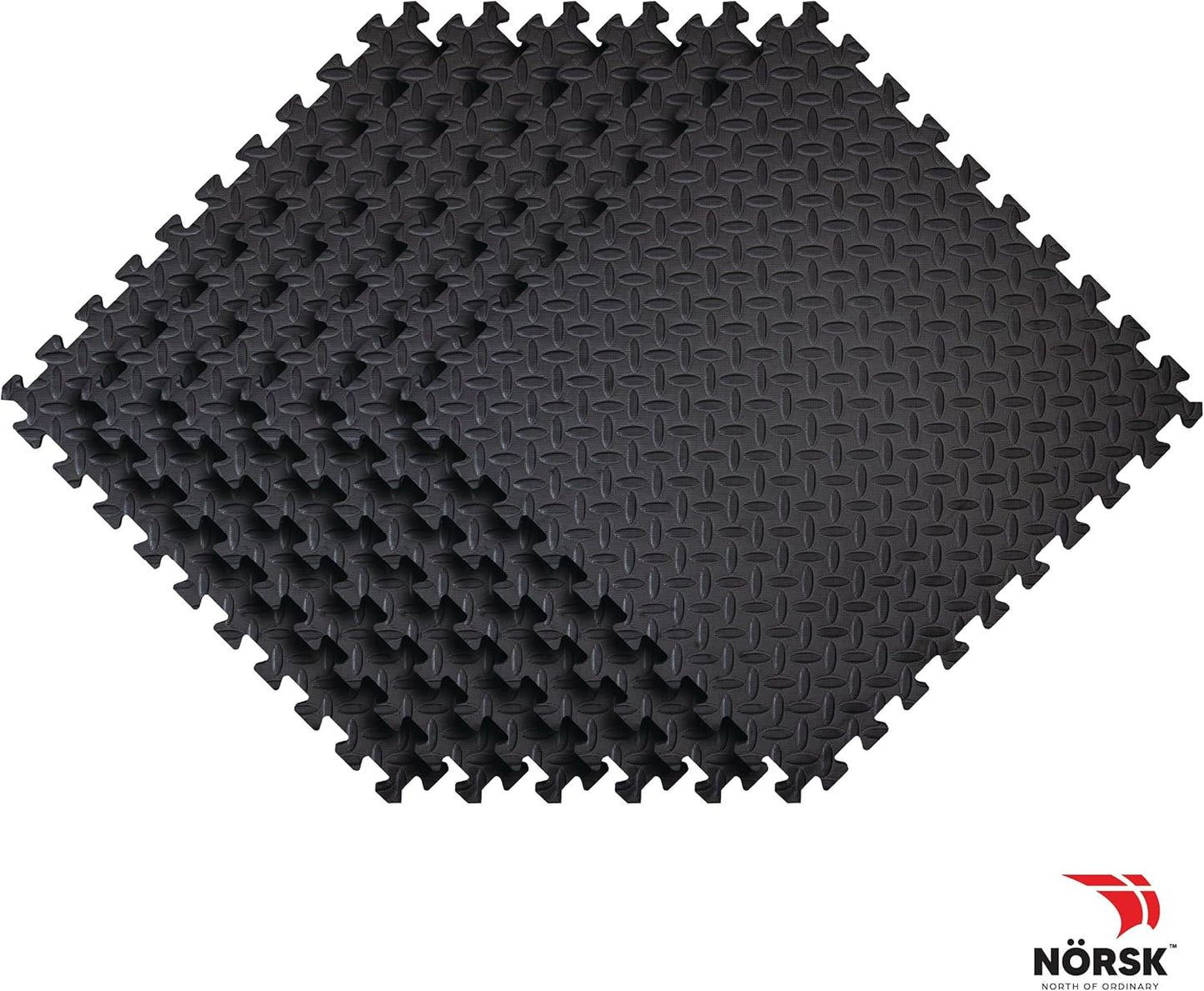 Norsk Foam Floor Gym Mats with Interlocking Tiles, .47" Thick, 24"x24", 30-Pack, 120 Square Feet, Diamond Plate Design, Black