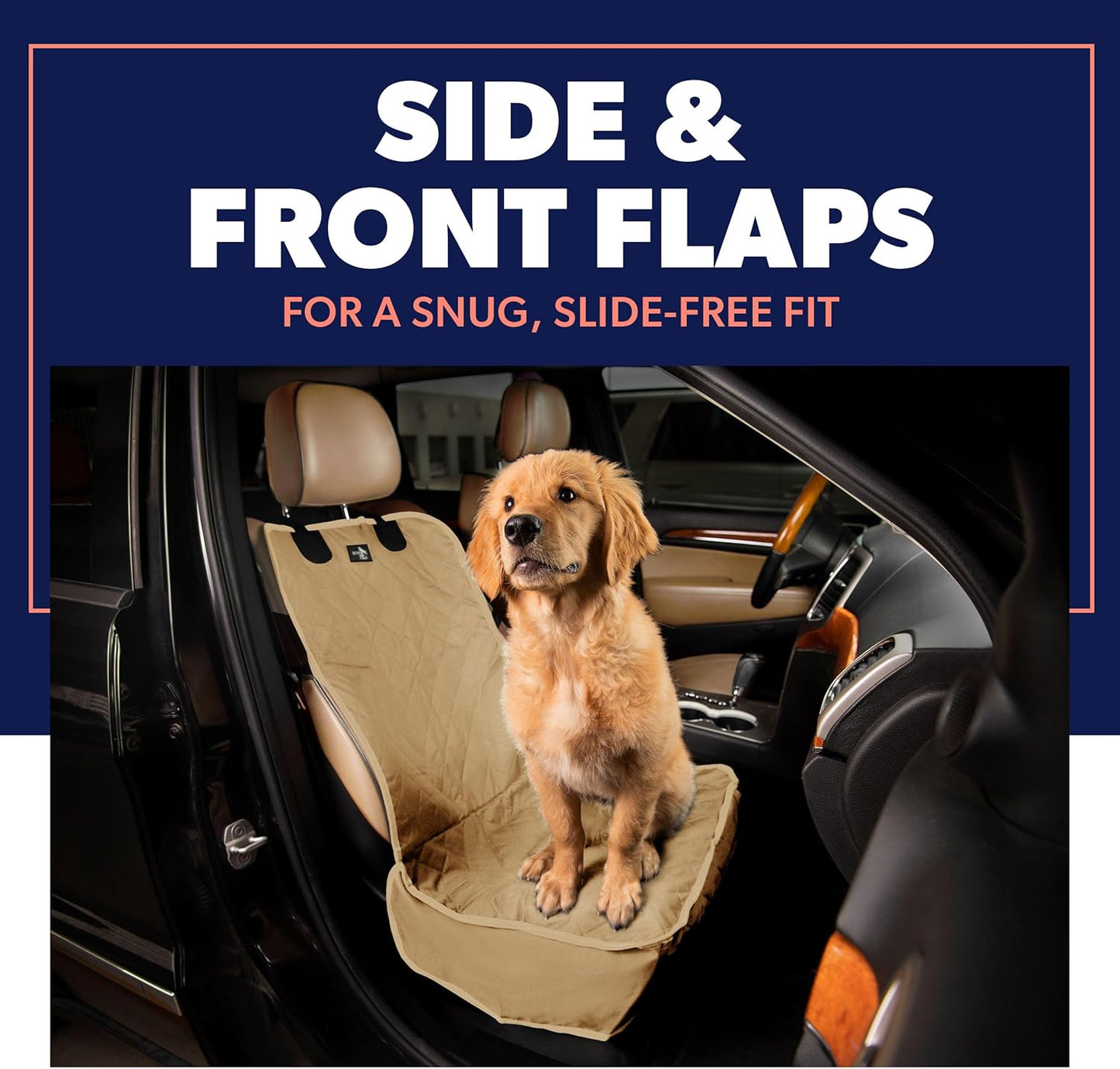 Active Pets Dog Car Seat Cover, Waterproof Front Seat Protector for SUV Truck Sedan, Pet Safety Travel Comfort System with Universal Fit, Beige