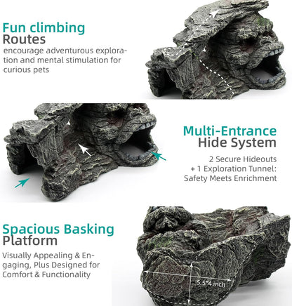Gecko Hide Shale Scape Step Ledge, Reptile Rock Basking Platform Cave Hideout Tank Accessories Decorations, Great for Reptiles, Amphibians, Leopard Gecko, Snake, Lizard, Frogs, Turtle
