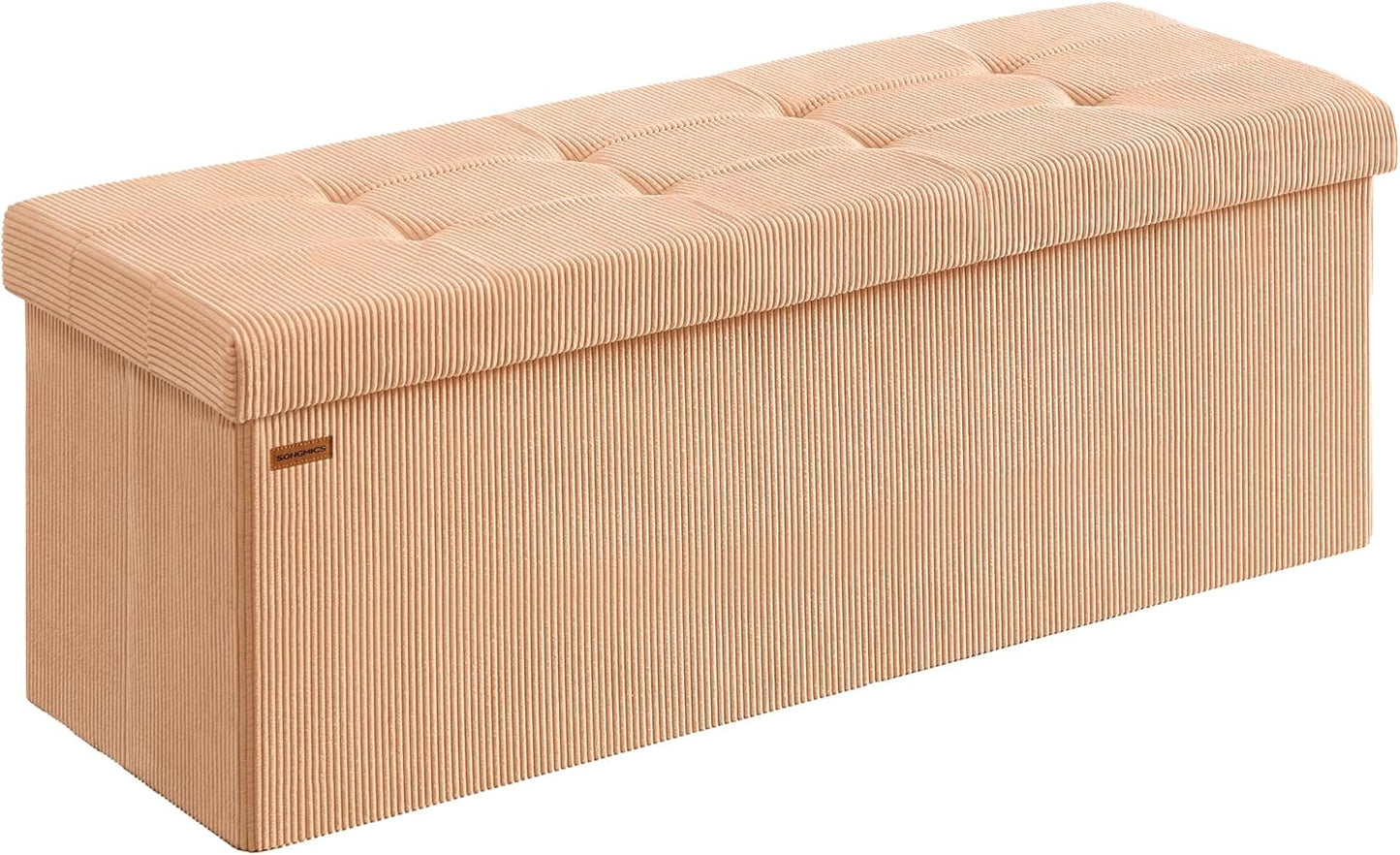 SONGMICS MAZIE Collection - Storage Ottoman Bench, Foldable Foot Rest, 15 x 43 x 15 Inches, End of Bed Bench, Storage Chest, Load 660 lb, Living Room, Bedroom, Entryway, Apricot ULSF604O01