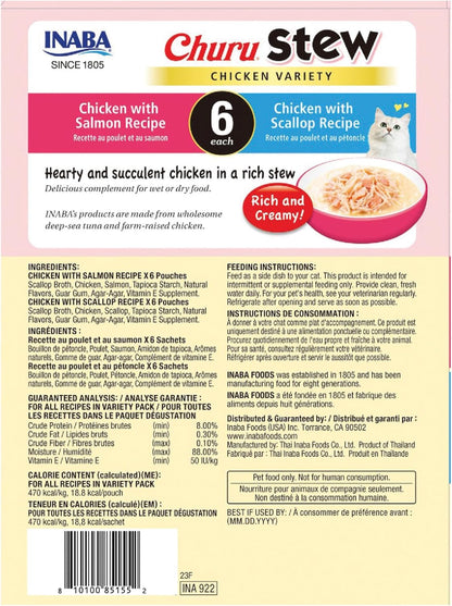 INABA Churu Stew for Cats, Side Dish Pouch with Vitamin E, 1.4 Ounces per Pouch, 12 Pouches, Chicken Variety
