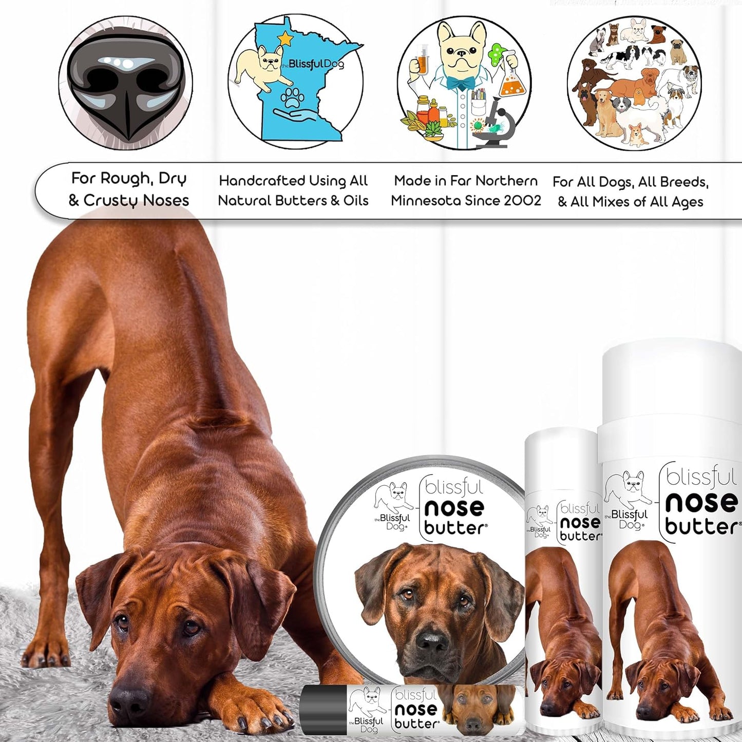 The Blissful Dog Rhodesian Ridgeback Unscented Nose Butter - Dog Nose Butter, 0.50 Ounce