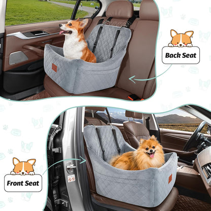 Dog Car Seat for Medium Dogs Up to 35lbs,Fully Detachable and Washable,Easy to Install with Adjustable Straps,Anti-Slip Bottom Travel Car Bed for Pets,Two Side Pockets(Grey,Medium)