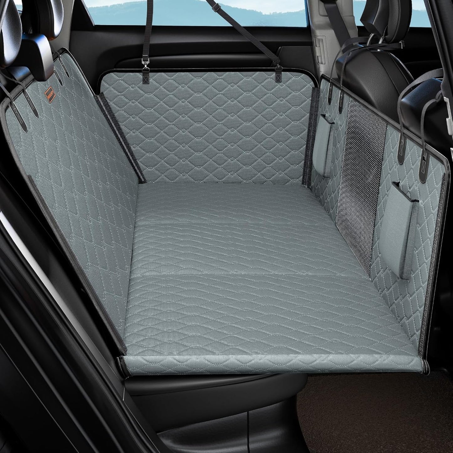MIXJOY Back Seat Extender - Hard Bottom Dog Car Seat Cover, Waterproof & Foldable Dog Hammock for Car Travel, Grey
