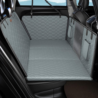 MIXJOY Back Seat Extender - Hard Bottom Dog Car Seat Cover, Waterproof & Foldable Dog Hammock for Car Travel, Grey