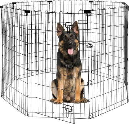 Foldable Dog Playpen 48" Height 8 Panels Metal Exercise Pen with Door - Indoor/Outdoor Dog Play Pen for Medium-Large Dogs, Portable Pet Fence for Yard Garden Camping, Black