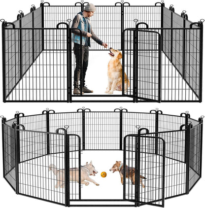Dog Playpen Outdoor 12 Panels Heavy Duty Dog Fence 47" Height Anti-Rust with Doors Portable for RV Camping Yard, Total 27FT, 58 Sq.ft, Snowy Black