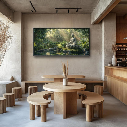 Large Buddha Forest Wall Art for Living Room, Framed Oversized Tree Lake Wall Decor, Nature Landscape Canvas Painting Modern Artwork Home Decoration for Dining Room Bedroom Office 60"x30"