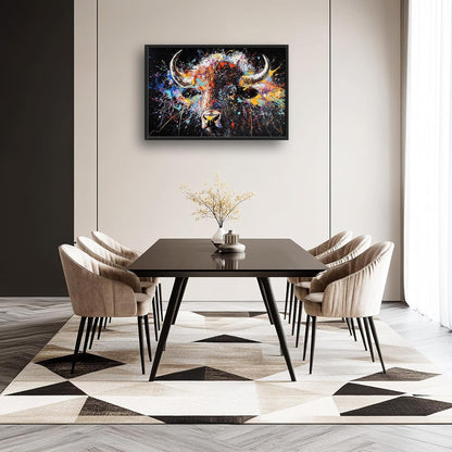 Framed Large Bison Buffalo Wall Art for Living Room, Oversized Graffiti Yak Cow Wall Decor Banksy Bull Canvas Painting Animal Pictures Modern Artwork for Living Room Bedroom Office 36"x24"