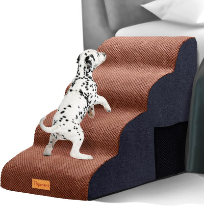 Topmart High Density Foam Dog Steps 4 Tiers,Extra Wide Deep Pet Steps,Non-Slip Dog Stairs Ramp for Bed,Soft Foam Cat Ladder,Best for Older Injured,Older Pets,Cats with Joint Pain