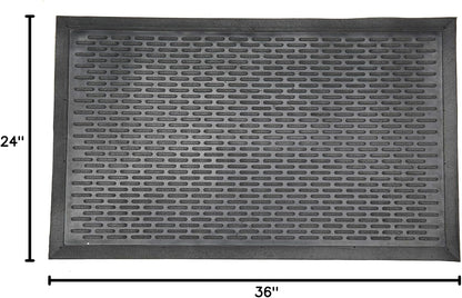 Indoor/Outdoor Hose-Wash Ribbed Design Non-Slip Rubber 2x3 Modern Entryway Mat for Entryway, Patio, Backyard, Garage, 24" x 36", Black Ribbed