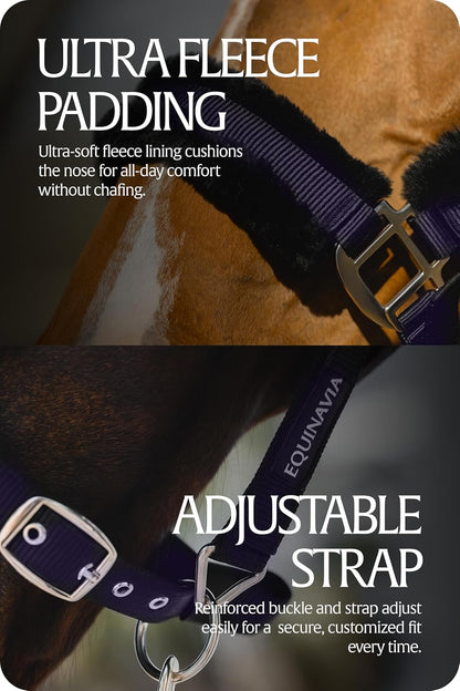 Equinavia Valkyrie Soft Ultra Fleece Padded Adjustable Breakaway Horse Halter - Navy/Navy - Warmblood