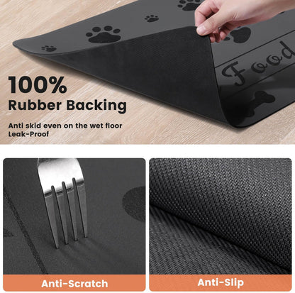 Pet Feeding Mat-Absorbent Pet Placemat for Food and Water Bowl, with Waterproof Rubber Backing, Quick Dry Water Dispenser Mat for Dog and Cat (16"x24", Dark Gray)