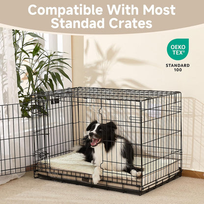 OhGeni Orthopedic Waterproof & Machine Washable Dog Bed for Medium Large Pets, Suitable for Crates, Cat Mat with 25D Egg Crate Foam, Removable Cover & Invisible Zipper, 35 Inches(Khaki)