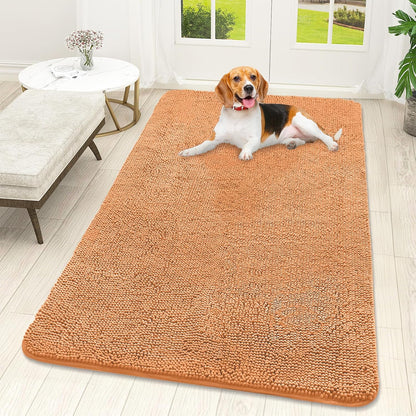 OLANLY Dog Door Mat for Muddy Paws 59x32, Absorbs Moisture and Dirt, Absorbent Non-Slip Washable Doormat, Quick Dry Chenille Mud Mat for Dogs, Entry Indoor Entryway Carpet for Inside Floor, Orange