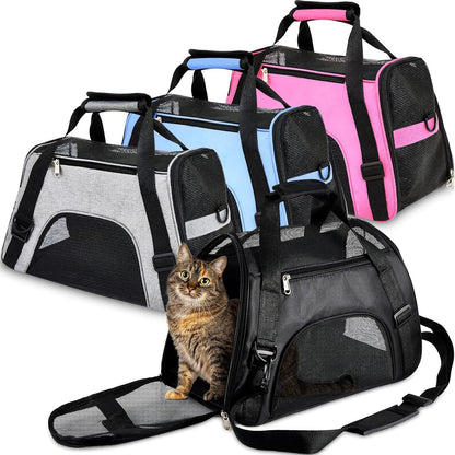 Sweetude 4 Pcs Cat Carrier Soft-Sided Pet Carrying Bag for Cat Under 13 Lbs, 16.9 x 11x 7.5 Inch, Portable Foldable Comfortable Bag for Small Pet Travel(Black, Gray, Pink, Blue)