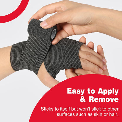 AZEN 8 Pack Self Adhesive Bandage Wrap, 2" X 5 Yards Elastic Cohesive Bandage Wrap, Black Athletic Tape, Vet Wrap, Ankle Tape, Tattoo Grip Tape Wrap