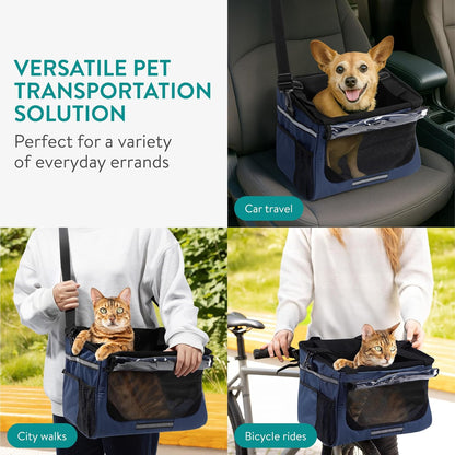 Navaris Pet Carrier for Bikes - Bike Basket Dog Carrier - Ideal Carriers for Small to Medium Dogs Up to 10kg (22lbs) - Drawstring Bag with Secure Locks and Strap - Blue