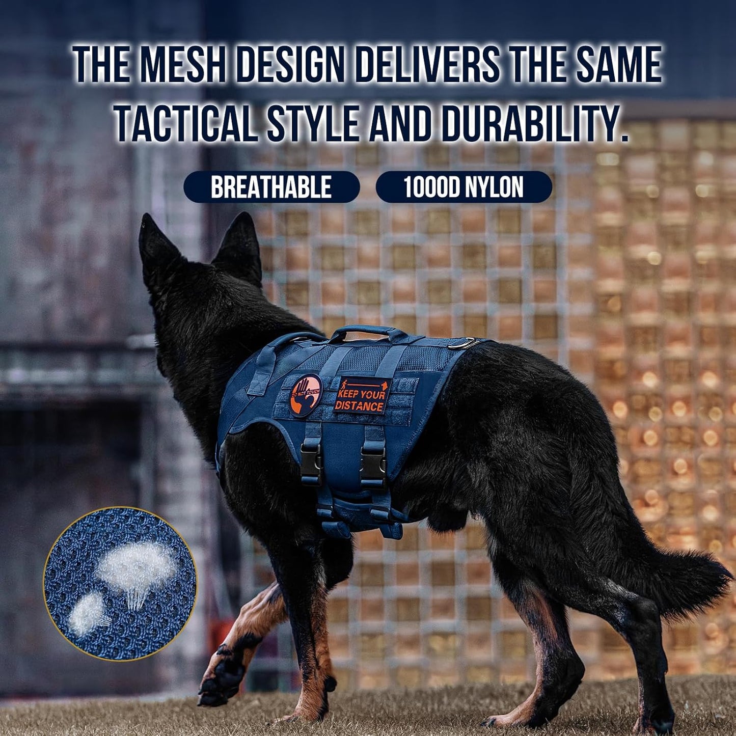 OneTigris No Pull Tactical Dog Harness for Small Medium Dogs, Mesh Design Service Dog Vest Breathable Military Dogs Molle Vests with Handles, Harness for Walking Hiking Training (Blue, M)