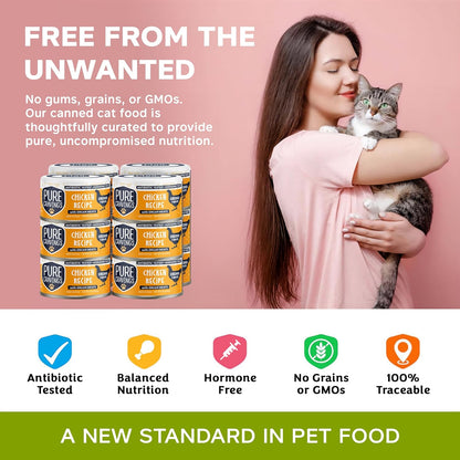 Chicken Recipe in Broth, Shredded Wet Cat Food, Grain-Free Protein, Non-GMO, 12 Pack