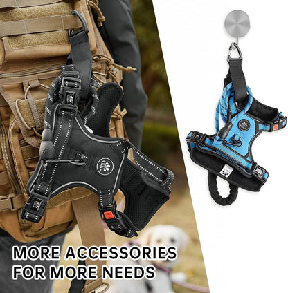 NESTROAD No Pull Dog Harness,Adjustable Oxford Dog Vest Harness with Leash,Reflective No-Choke Pet Harness with Easy Control Soft Handle for Small Medium Dogs(Medium,Blue)